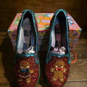 Irregular Choice Red and Teal Glitter Gingerbread Flats